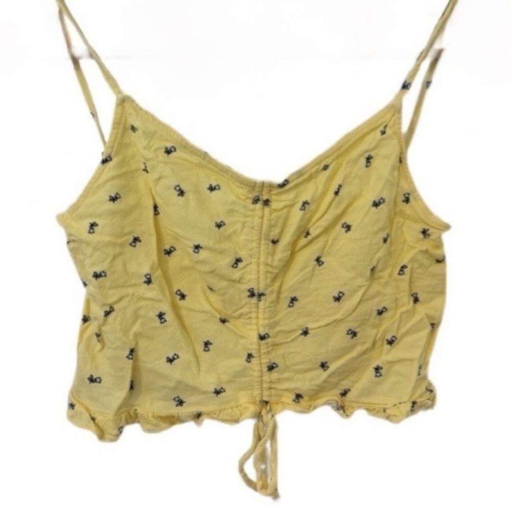 ADORABLY WHIMSICAL LA HEARTS/PACSUN SUMMER YELLOW FLORAL RUCHED CROP TOP  SZ S